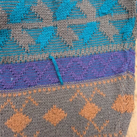 Vintage 90s Intermission Aztec Geometric Knit Sweater - Teal Purple Blue XL - Picture 8 of 8